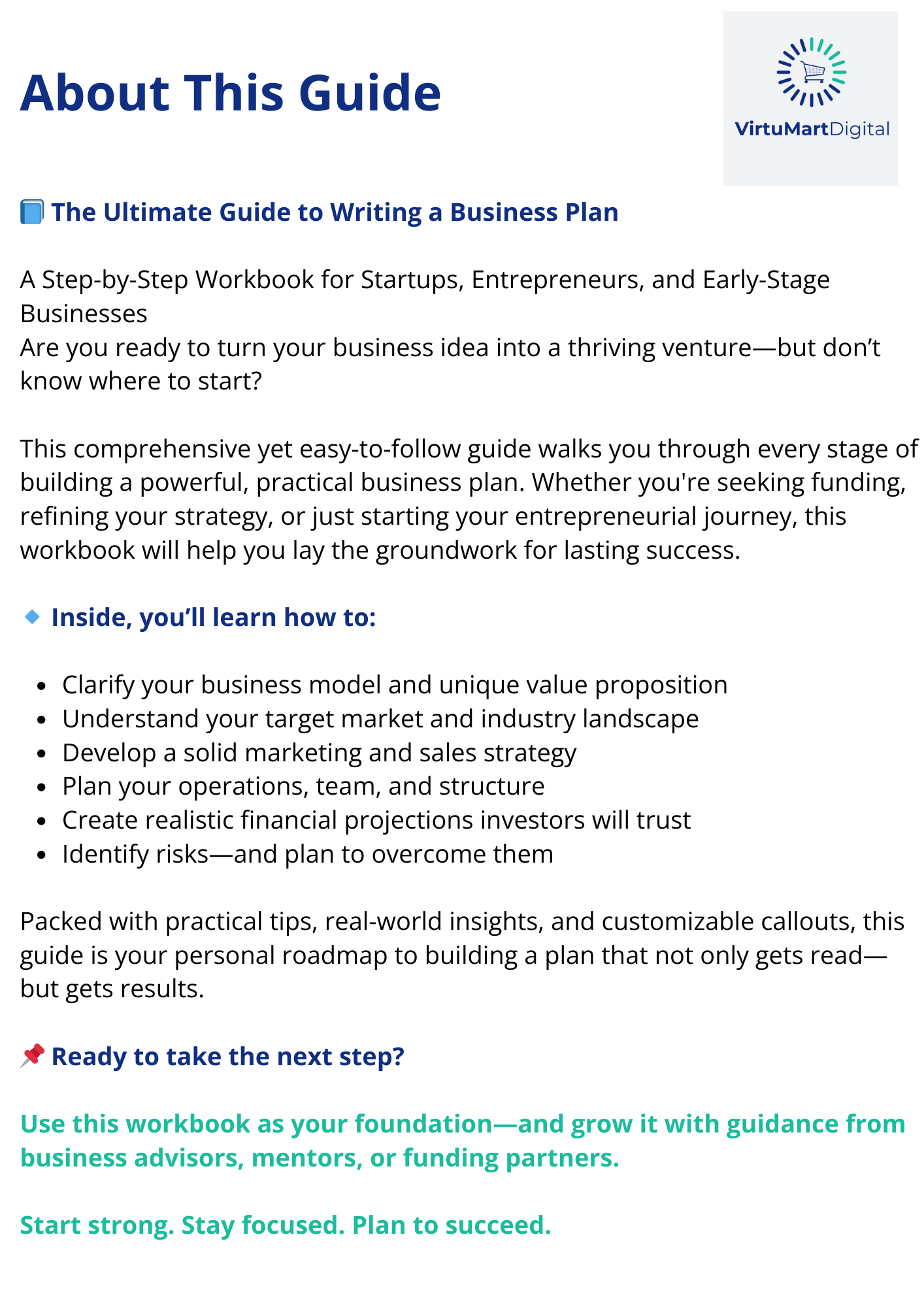 The Ultimate Guide to Writing a Business Plan A Step-by-Step Workbook for Startups, Entrepreneurs, and Early-Stage Businesses